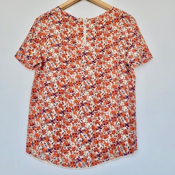 Rebecca Taylor 100% Silk Short Sleeve Blouse In Cute Floral Print Sz 10 - Picture 3 of 9